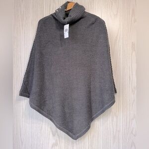 Michael Kors Gray Knit Poncho with Button Cowl Neck One Size NWT